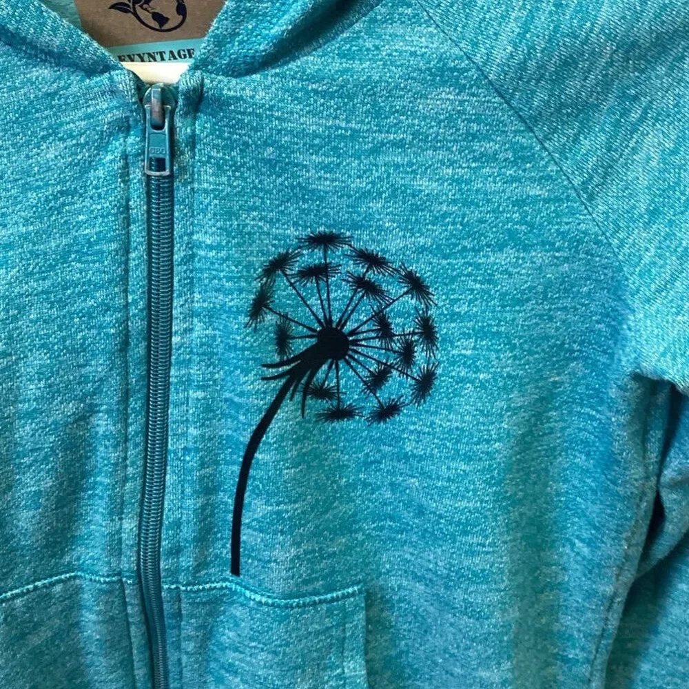 Hand Printed Upcycled Youth Medium Dandelion Wish Long Sleeve Full Zip Jacket